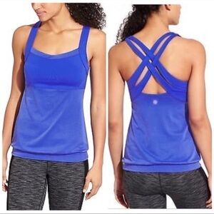 Athleta Miles Mesh Strappy Built In Bra Athletic Tank Top | Blue | XS
